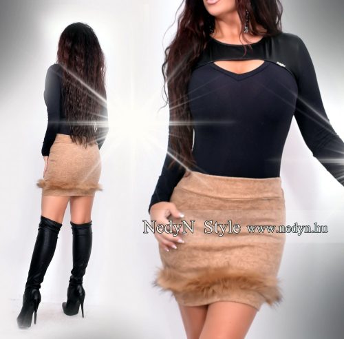 NedyN fekete poliamid felső mellénél műbőr díszítéssel
