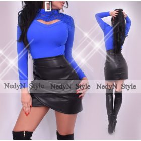   NedyN királykék poliamid csipke díszes nyakánál fodros női felső