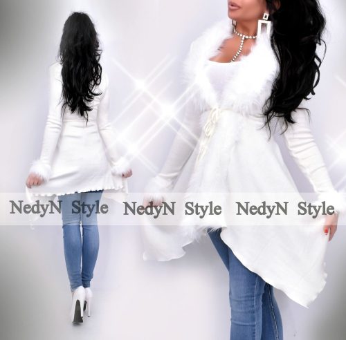 NedyN fehér színű szőrmés kötött kardigán