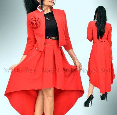 NedyN Piros színű elöl rövidebb hátul hosszabb alkalmi női szoknya