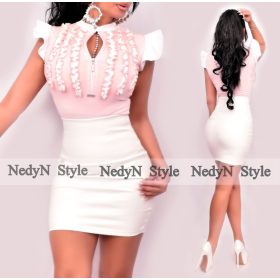   NedyN PÚDER rózsaszín fehér három fodros patentos női felső