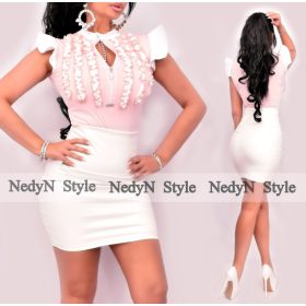   NedyN PÚDER rózsaszín fehér három fodros patentos női felső