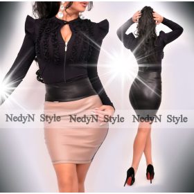 NedyN fekete végig cipzáros 3 fodros női felső