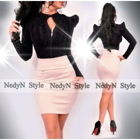 NedyN fekete végig cipzáros 3 fodros női felső