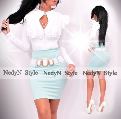 NedyN fehér színű poliamid 3 fodros felső végig cipzáros