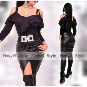 NedyN fekete nyitott vállú poliamid női felső