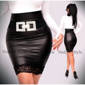 NedyN bőrhatású szoknya alul csipke dísszel öv nélkül