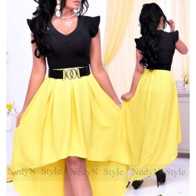   NedyN fekete színű v kivágott POLIAMID felső vállánál hullám fodros