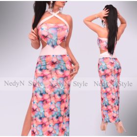 NedyN oldalán nyitott MAXI NŐI RUHA mályva betétes