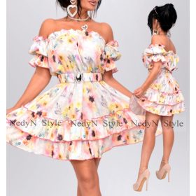 NedyN Színes virág mintás női RUHA ÖVVEL