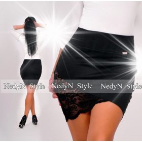 NedyN csipke betétes átlapolt fekete puntó szoknya S/M