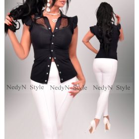 NedyN fekete apró pöttyös  Kata ing műbőr szegővel