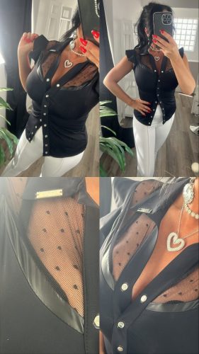 NedyN fekete apró pöttyös  Kata ing műbőr szegővel