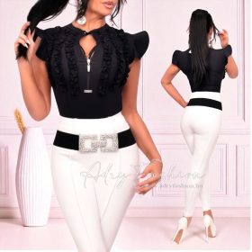 NedyN fekete színű cipzáros 3 fodros női felső