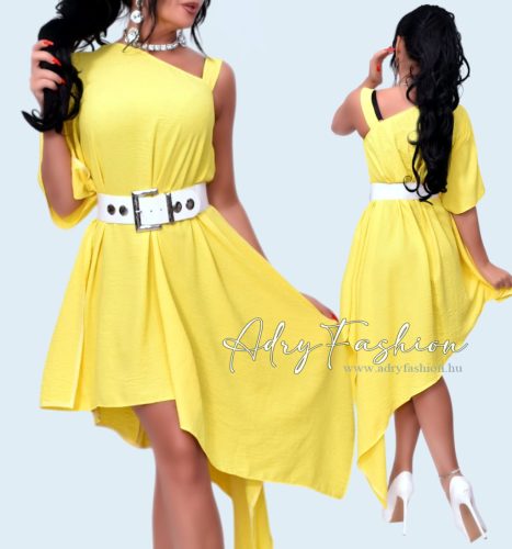 NedyN sárga aszimmetrikus női lepel ruha fehér lokkal