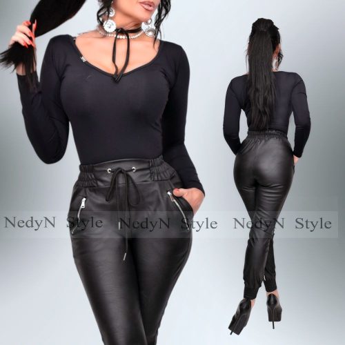 NedyN fekete V kivágott poliamid felső