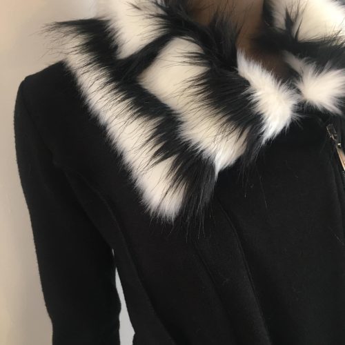 NedyN fekete kötött cipzáros kardigán fekete fehér szőrmével