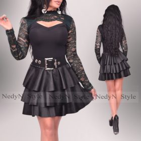 NedyN fekete zöld csipkés ujjú poliamid felső