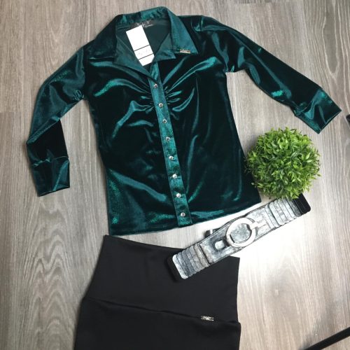 NedyN zöld csillogós plüss női ing