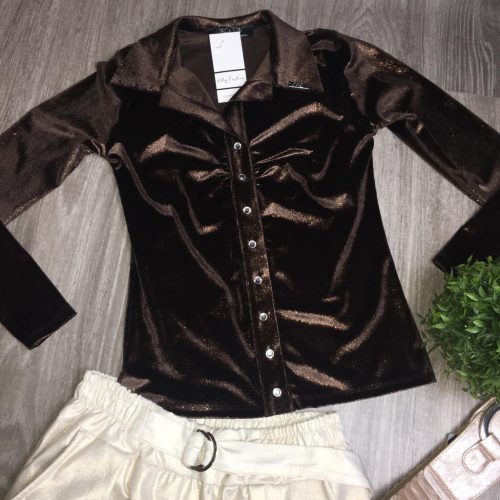 NedyN bronz barna csillogós plüss női ing