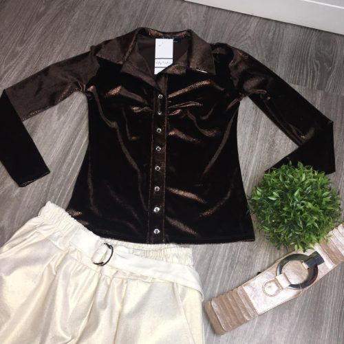 NedyN bronz barna csillogós plüss női ing