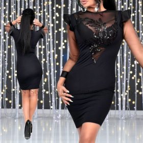   NedyN fekete tüll flitteres alkalmi  ruha műbőr részletekkel