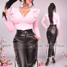 NedyN rózsaszín duplafodros pántos női felső