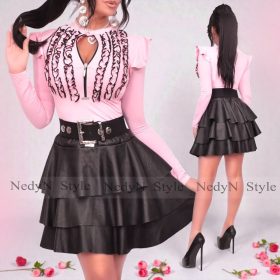   NedyN rózsaszín 3 fodros poliamid felső vállán hullámfodros