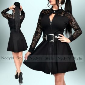 NedyN fekete csipke díszes loknis női ruha öv nélkül