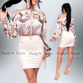 NedyN fényes arany grafit mintás selyem felső