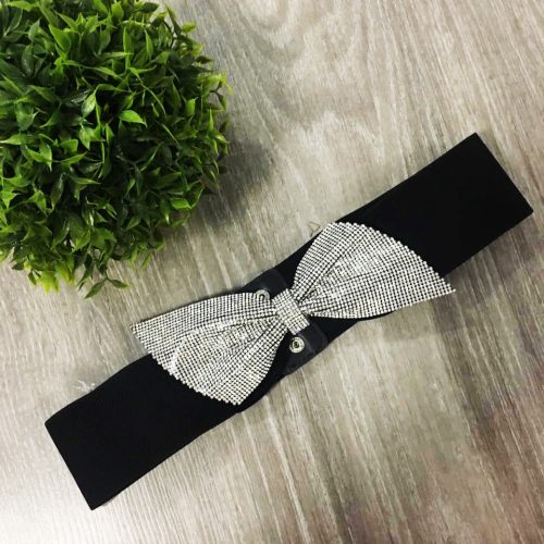 Fekete alkalmi strassz díszes masnis öv