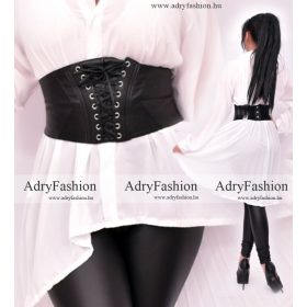 Fekete színű műbőr fűzős gumis öv hátul patentos