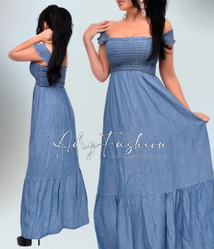 Sötétebb kék farmer hatású maxi női ruha