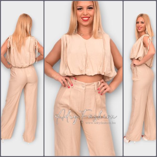 ELSA Bézs színű lenvászon nadrág és felső szett