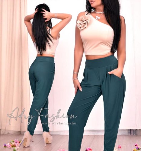 Bézs jégselyem top brossal aszimmetrikus