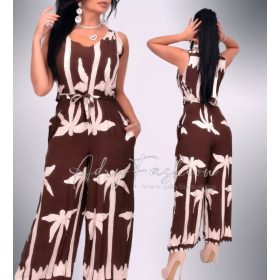 Barna krém pálma mintás overál