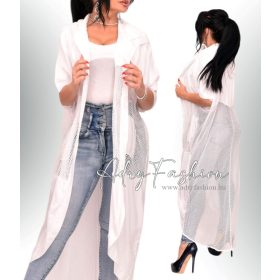  Fehér színű pamut hálós divatos kardigán kapucnis