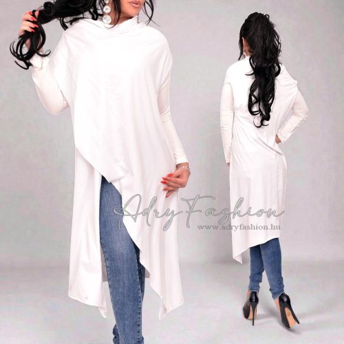 Fehér színű ujjatlan pamut hosszított aszimmetrikus mellény