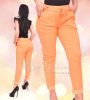 Narancssárga gumis derekú zsebes női nadrág