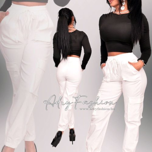 Fehér színű  zsebes vászon nadrág