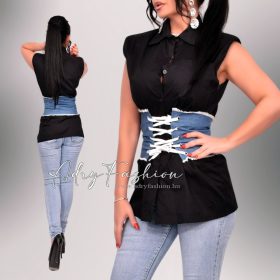 Fekete vásznas ing fűzős övvel