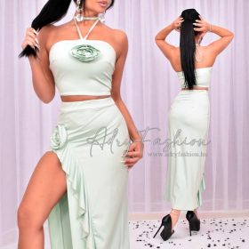 Menta zöld bross díszes top és szoknya szett 