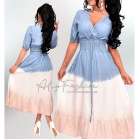 Farmer hatású lenge maxi női ruha ombre jellegű bézs