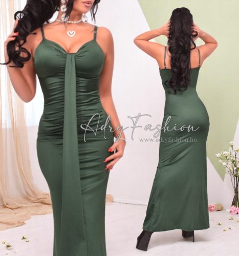 Celeste Sötét zöld elöl húzott alkalmi ruha 