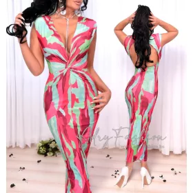 Rubina Menta pink mellénél nyitott csavart női ruha