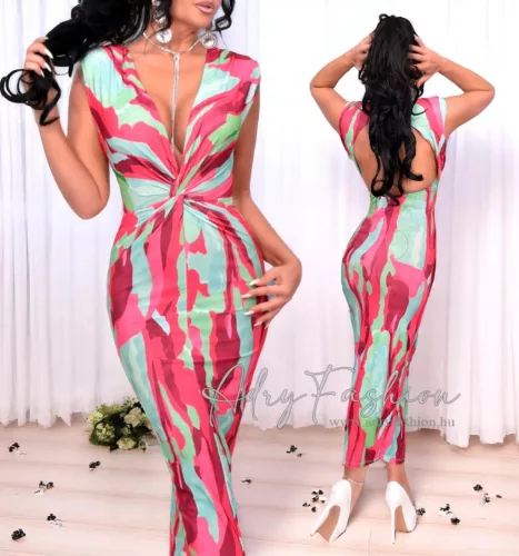 Rubina Menta pink mellénél nyitott csavart női ruha