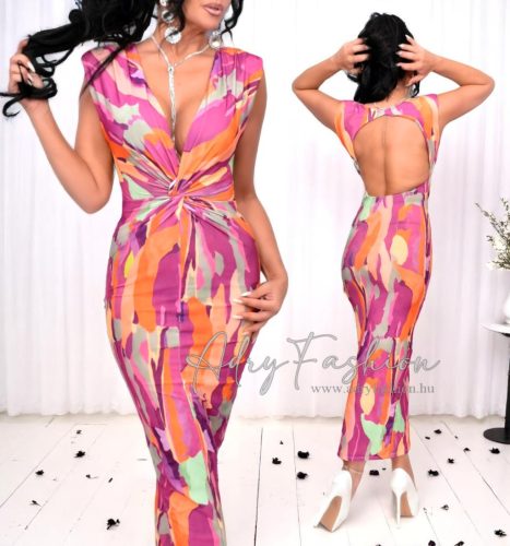 Rubina narancs pink mellénél nyitott női ruha
