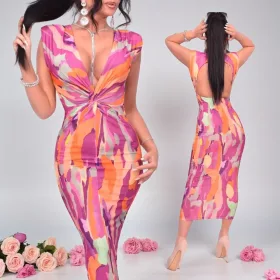 Rubina narancs pink mellénél csavart női ruha
