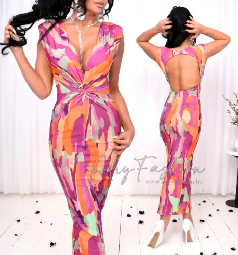 Rubina narancs pink mellénél csavart női ruha