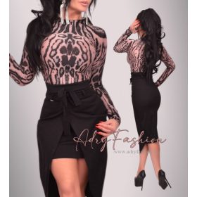 Barna fekete színű párduc mintás body